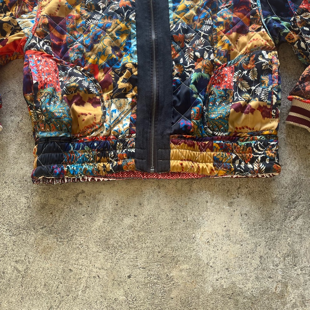 Free People Multicolor Quilted Patchwork Bomber J… - image 2